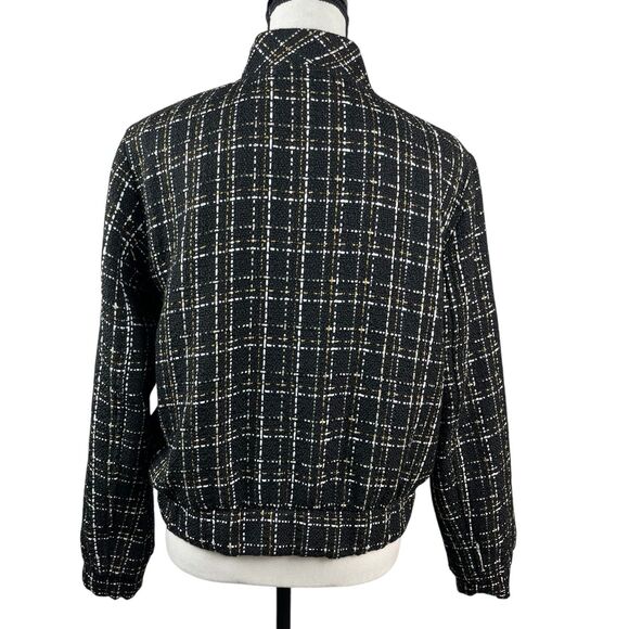 ON 34th Women’s Tweed Bomber Jacket Small Black / Gold Metallic Full-Zip Pockets - Picture 7 of 12